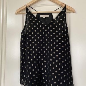 Loft black and gold polka dot top